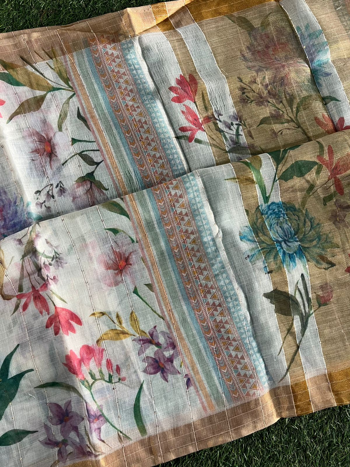 Linen and Cotton Printed Saree