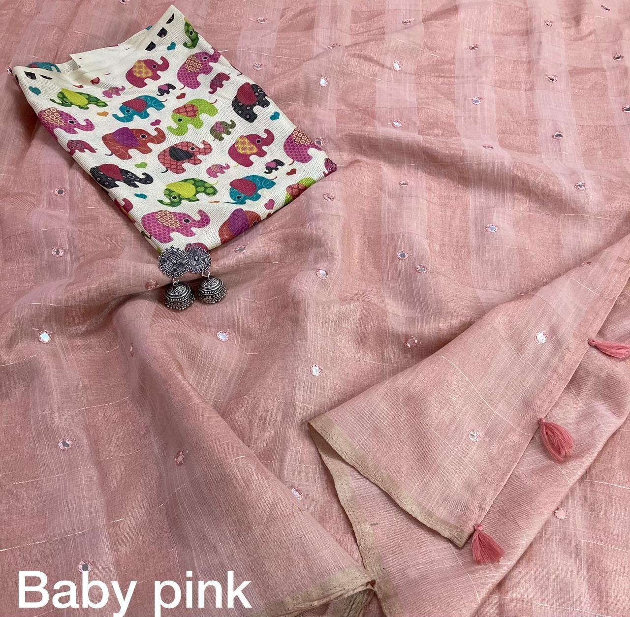 Linen with zari weaving checked saree