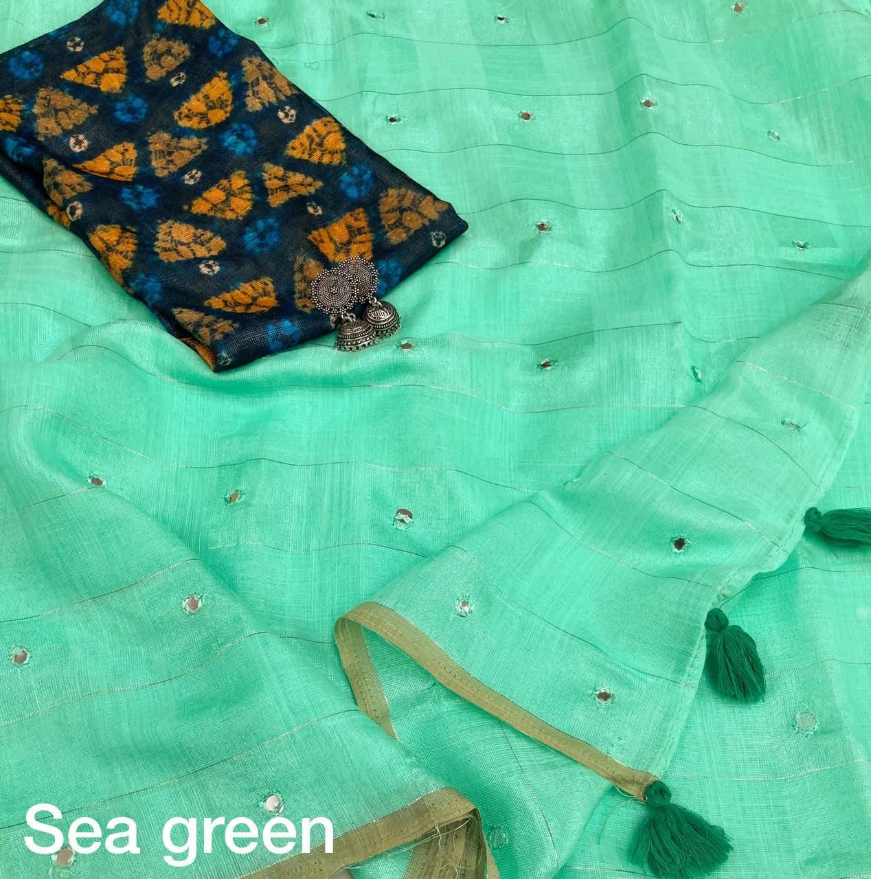 Linen with zari weaving checked saree