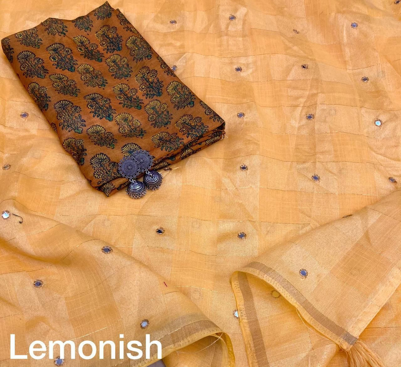 Linen with zari weaving checked saree