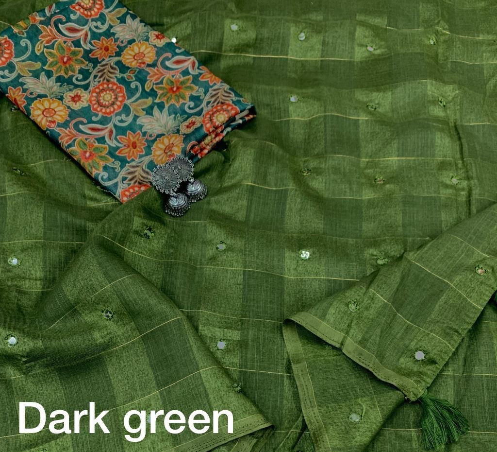 Linen with zari weaving checked saree