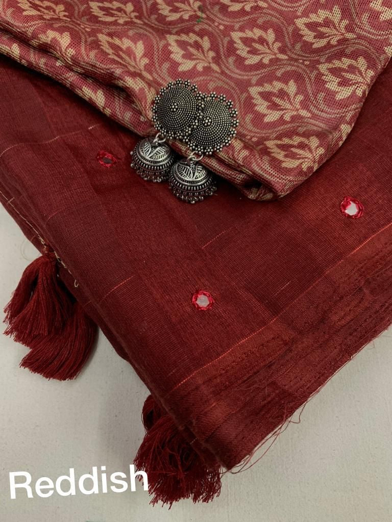 Linen with zari weaving checked saree