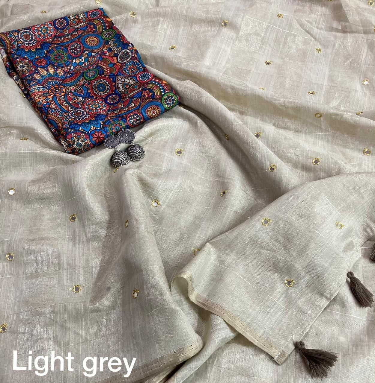 Linen with zari weaving checked saree