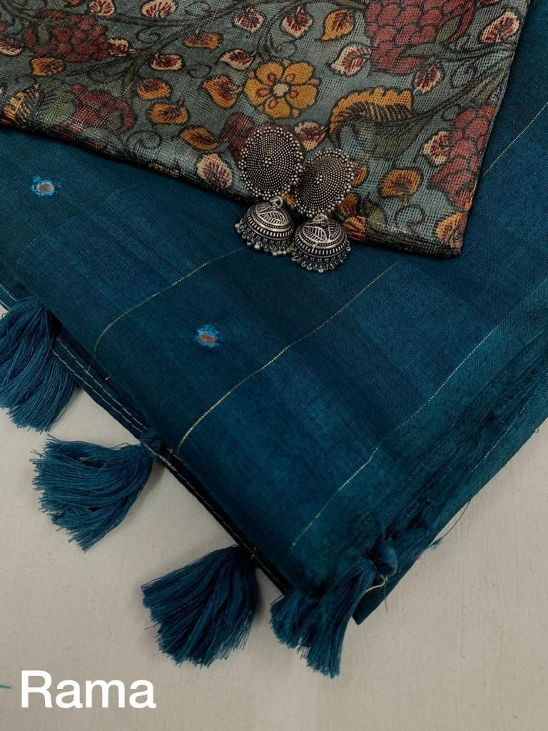 Linen with zari weaving checked saree