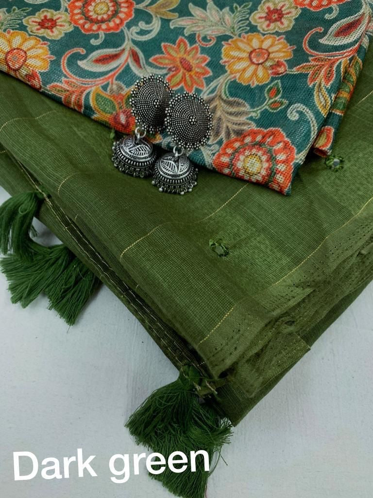 Linen with zari weaving checked saree