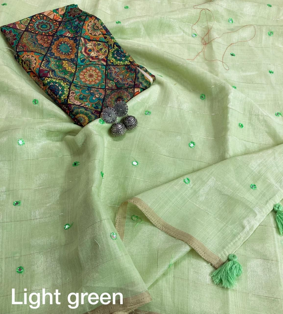 Linen with zari weaving checked saree