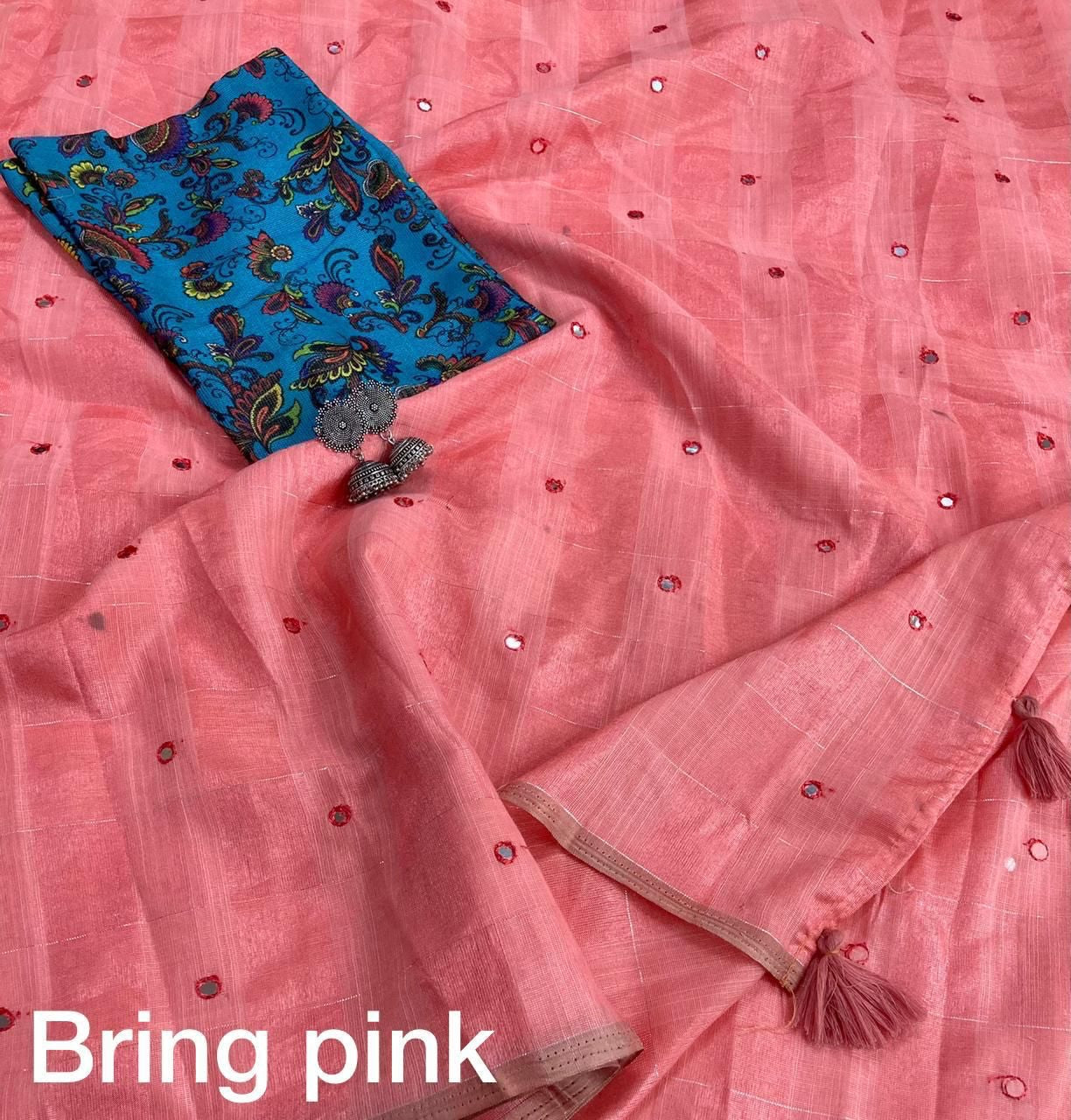 Linen with zari weaving checked saree