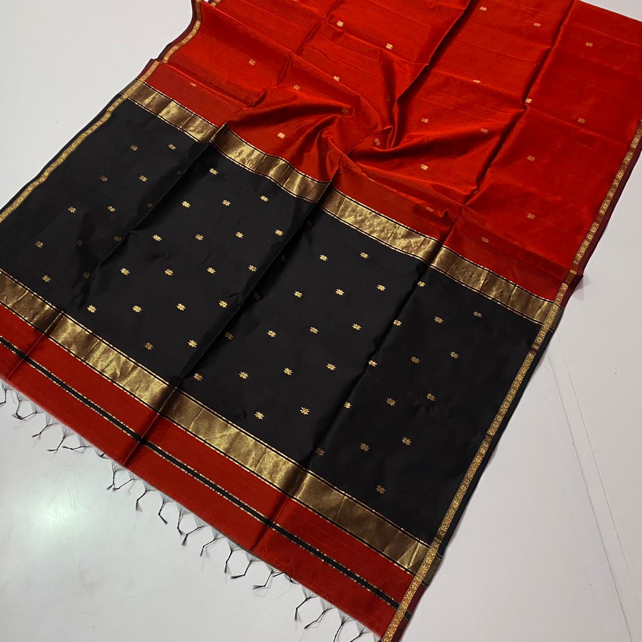 Maheshwari Star Butta Work on Saree