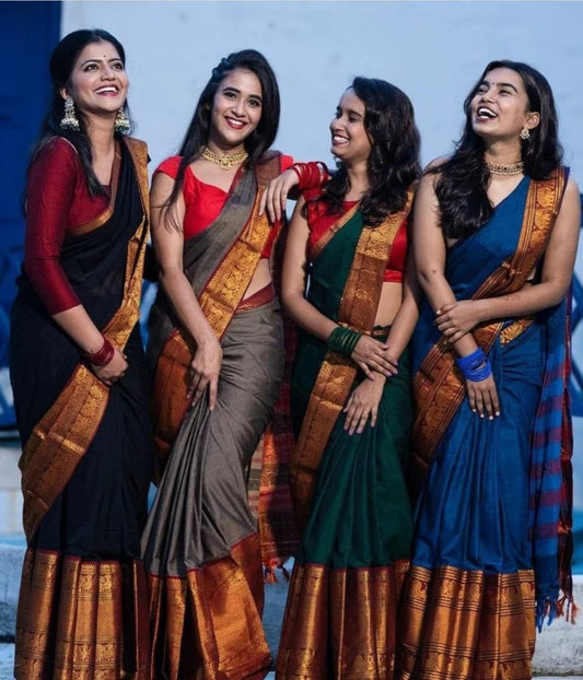 Manglagiri pattu big kanchi border plain saree