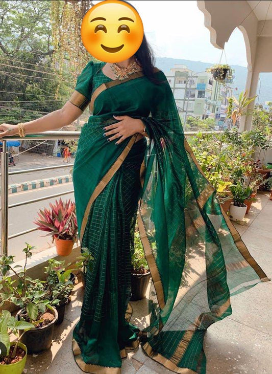 Mangalagiri pattu two side zari border middle zari check saree