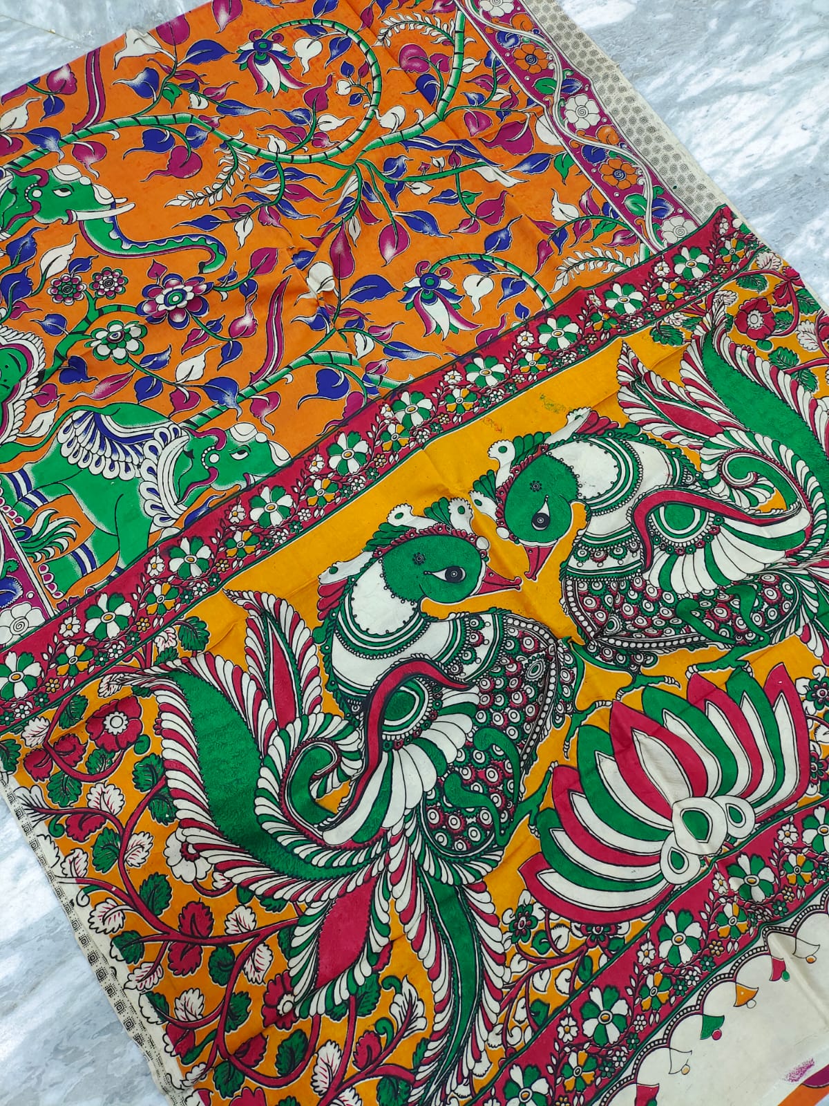Mangalagiri kalamkari silk saree
