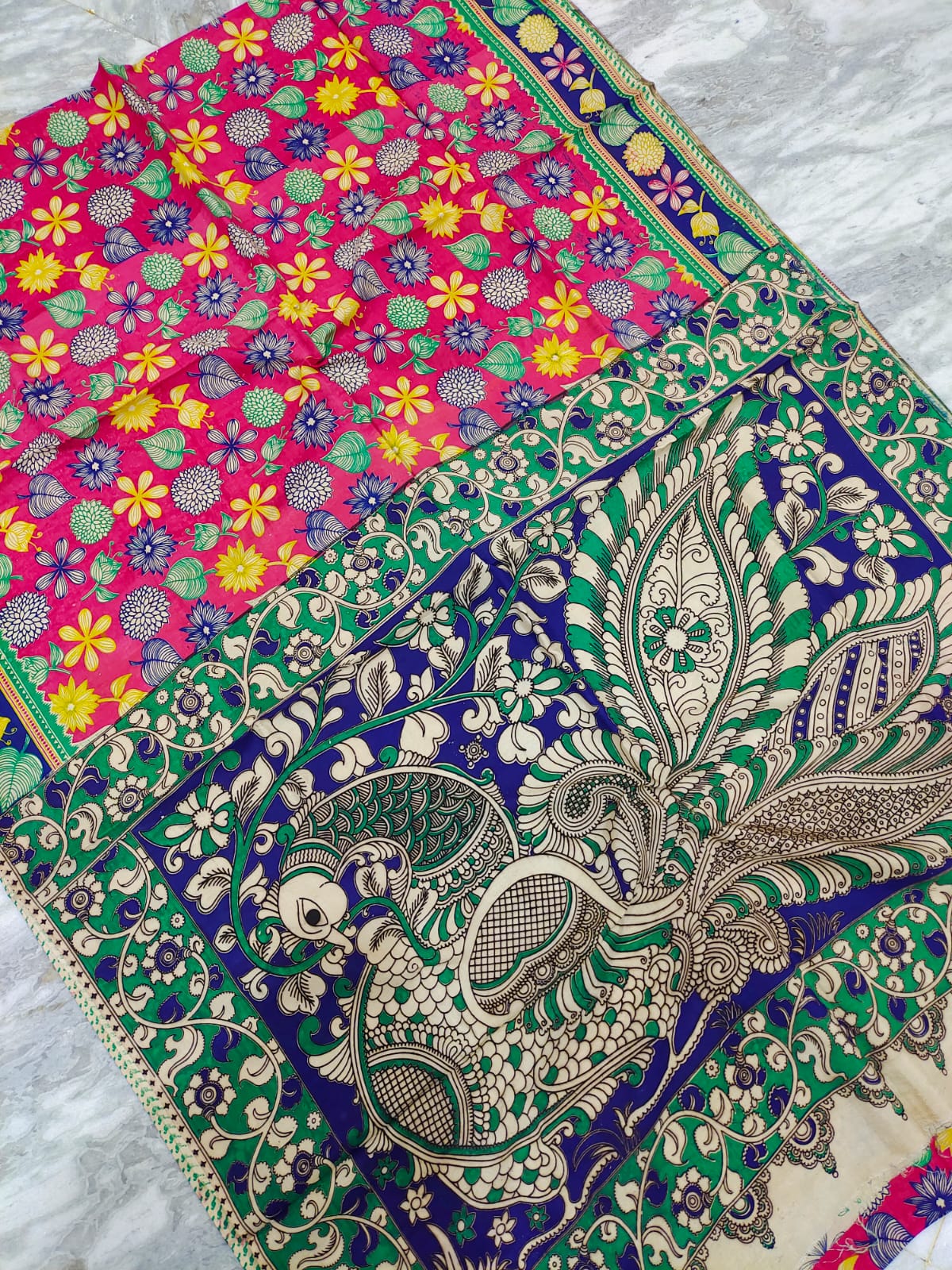 Mangalagiri kalamkari silk saree