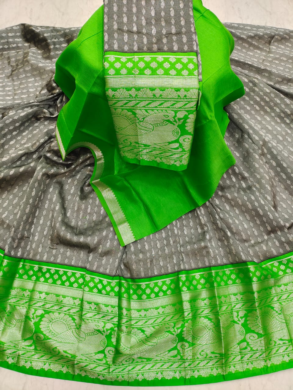 Mangalagiri pattu kuppadam kanchi border lehenga material