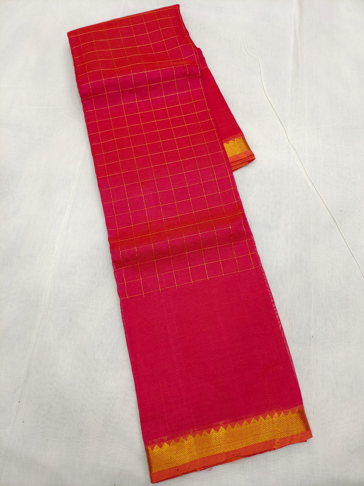 Mangalagiri pattu two side zari border middle zari check saree
