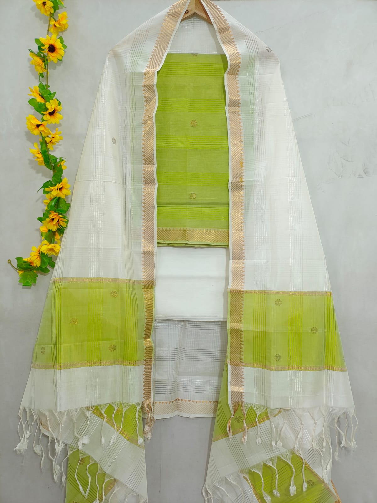 Mangalagiri pattu zari border zari buta work dress material set's (unstitched)