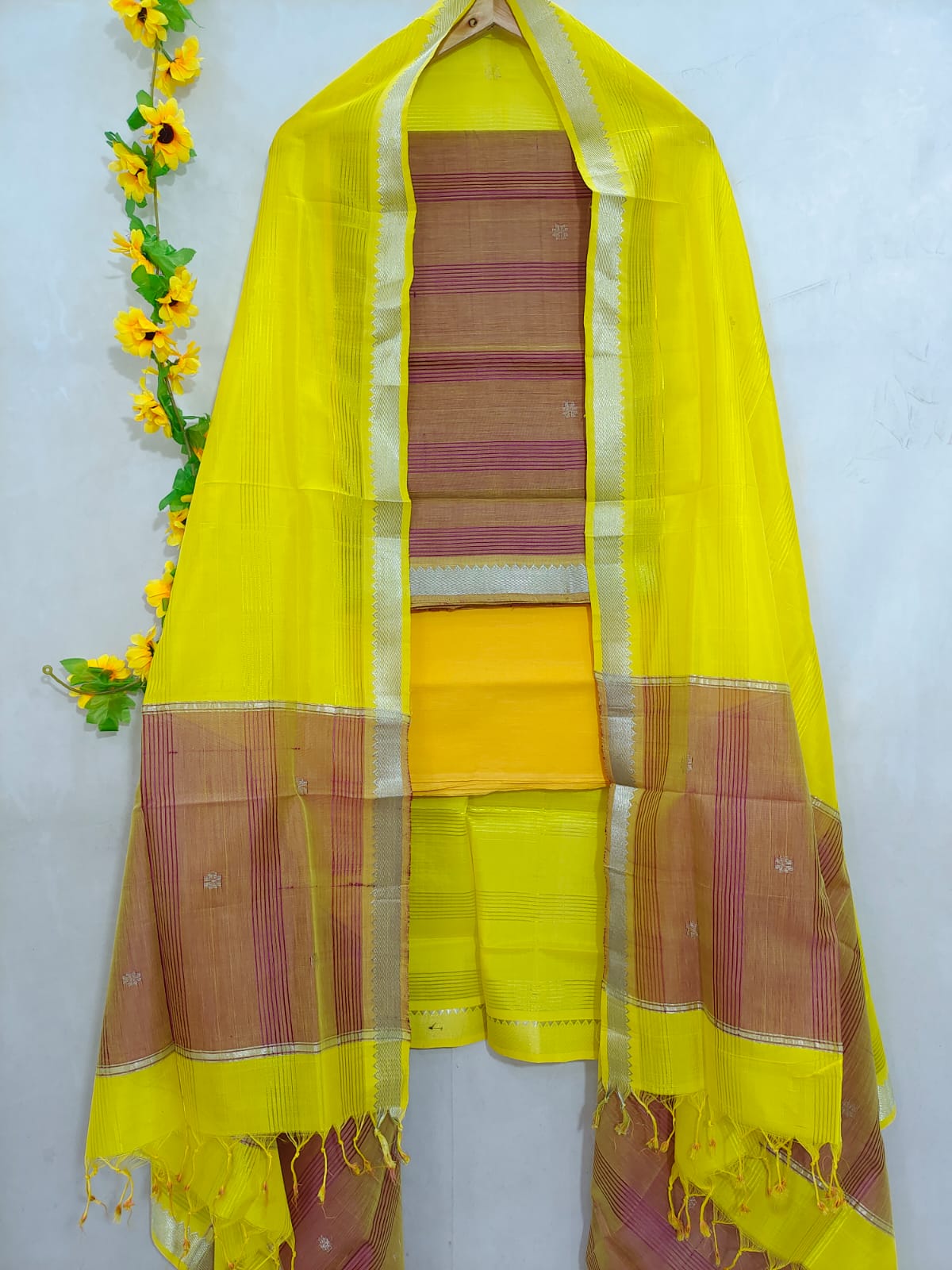Mangalagiri pattu zari border zari buta work dress material set's (unstitched)