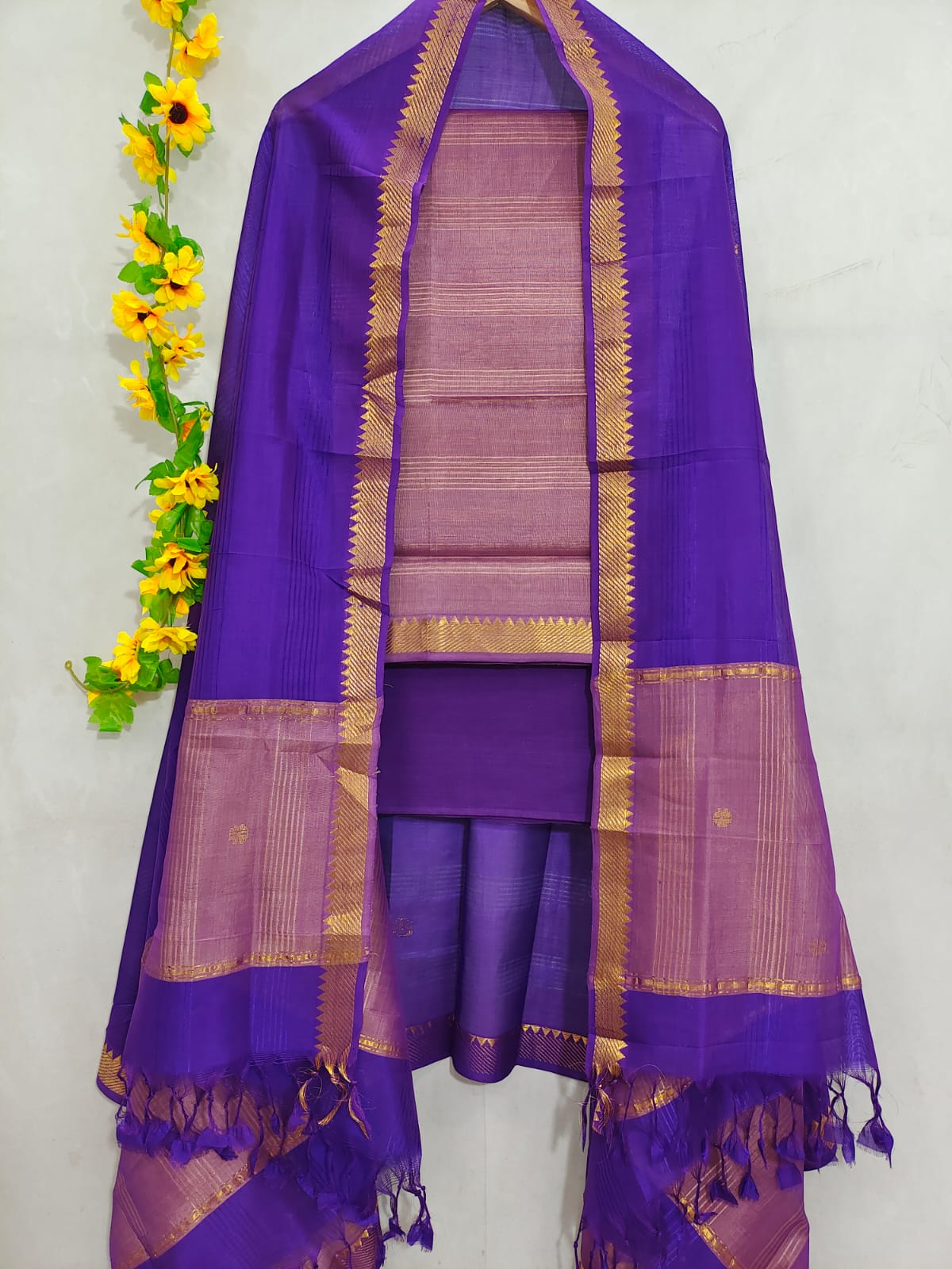 Mangalagiri pattu zari border zari buta work dress material set's (unstitched)
