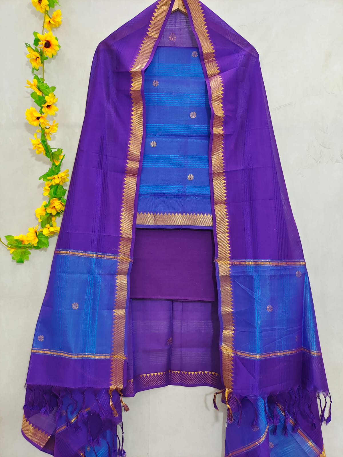 Mangalagiri pattu zari border zari buta work dress material set's (unstitched)
