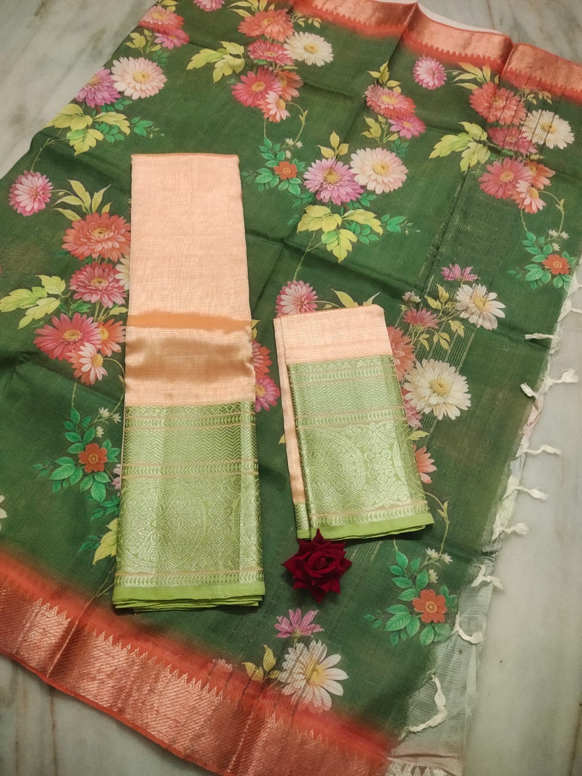Mangalagiri Pure Handloom Orginal Pattu by Cotton Lehenga Material