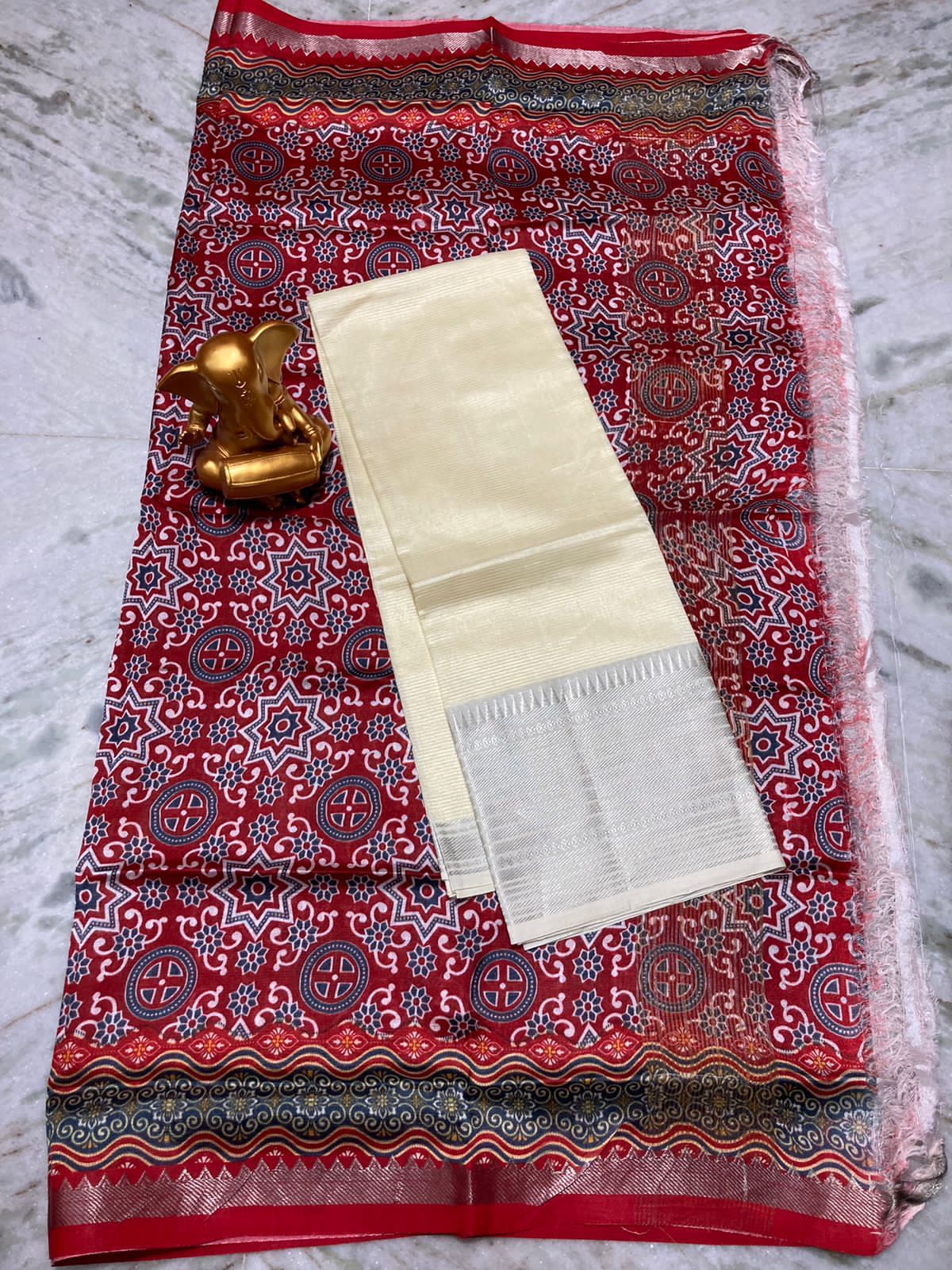 Mangalagiri pure pattu by cotton top and dupatta set