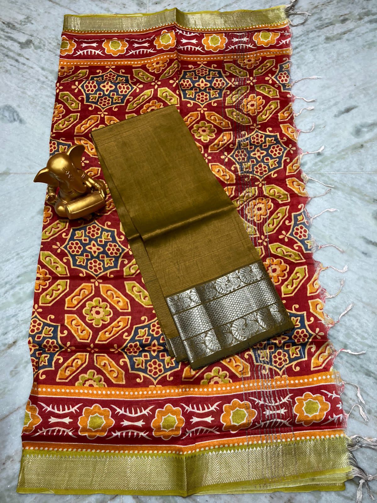Mangalagiri pure pattu by cotton top and dupatta set