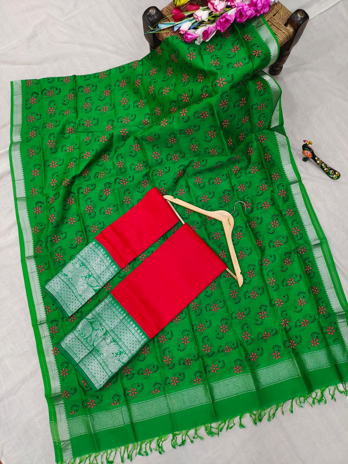 Mangalgiri pattu kanchi design border half saree material