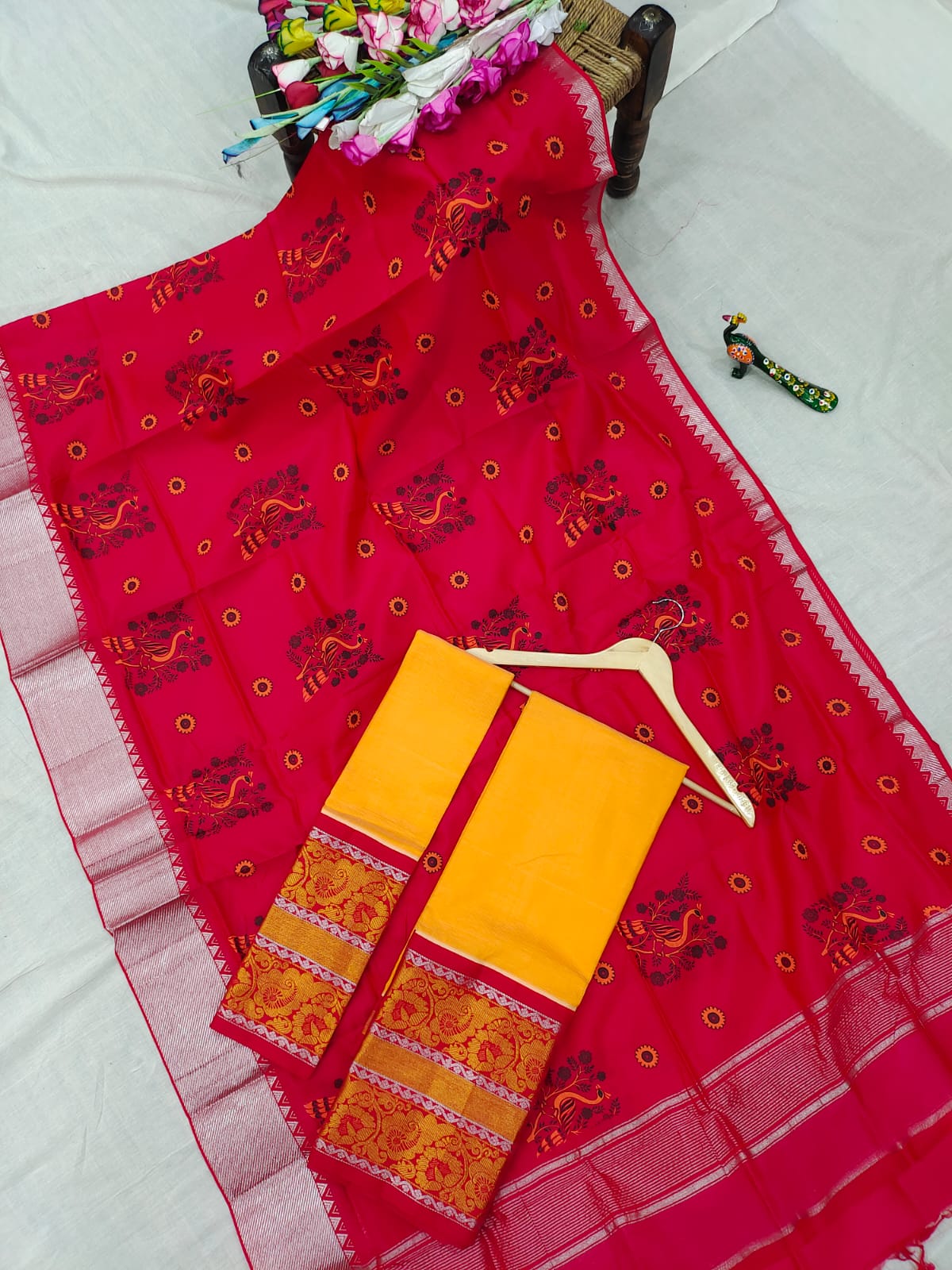 Mangalgiri pattu kanchi design border half saree material