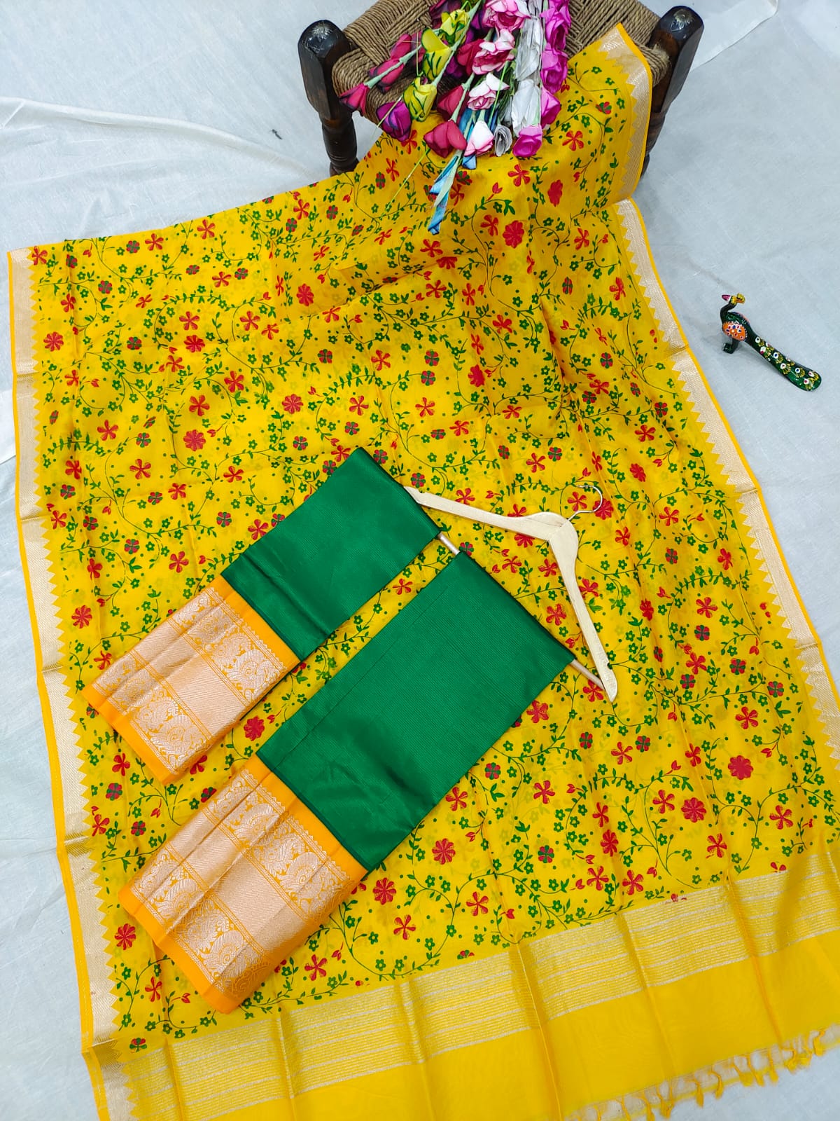 Mangalgiri pattu kanchi design border half saree material