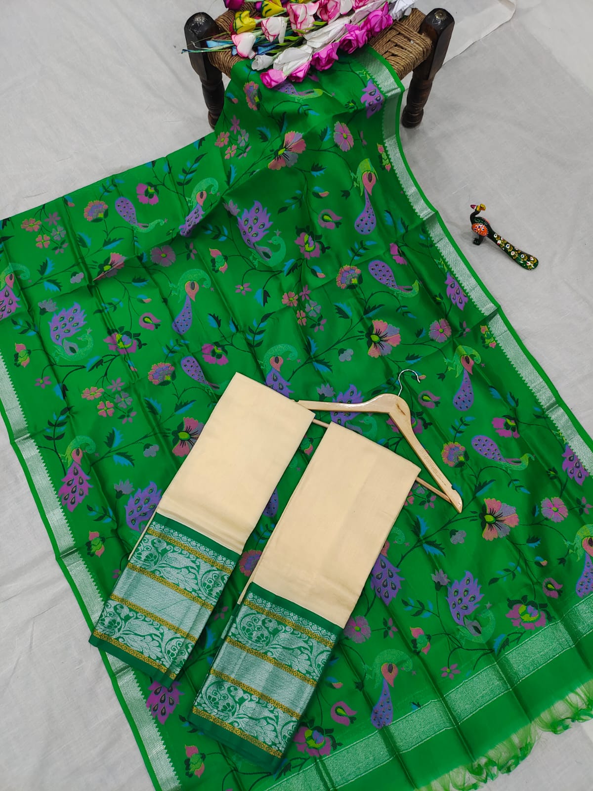 Mangalgiri pattu kanchi design border half saree material