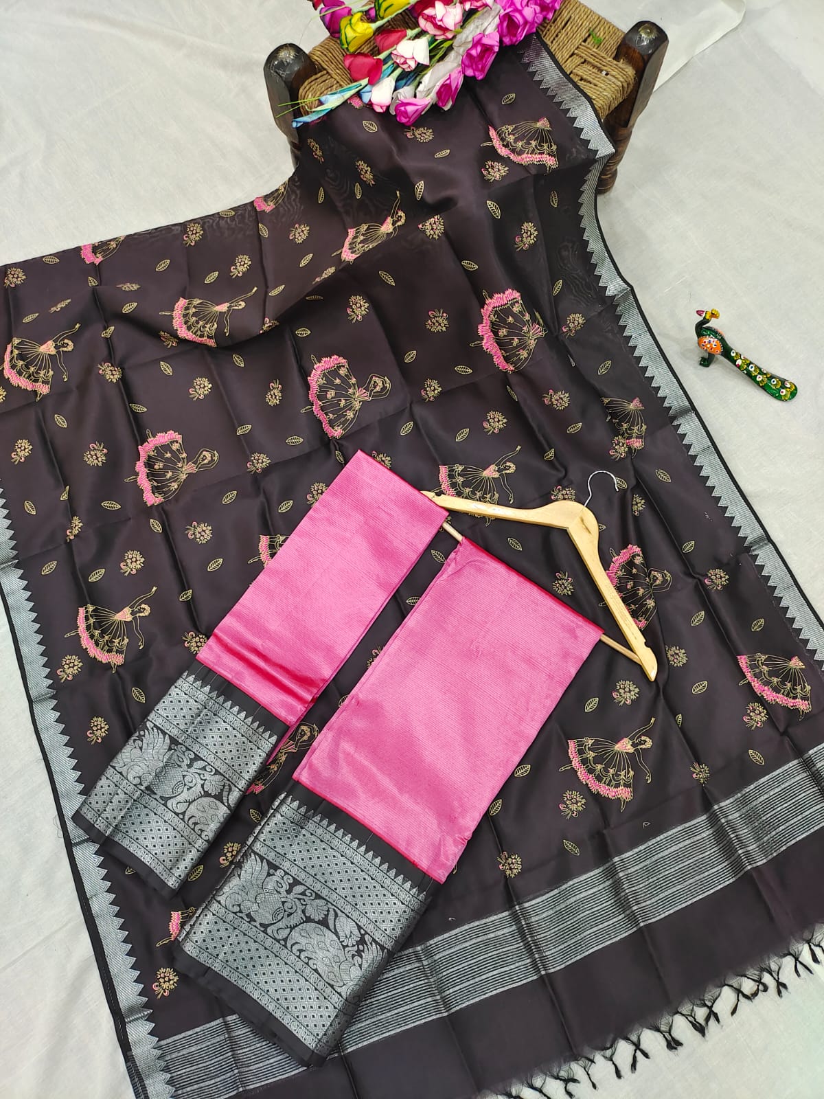 Mangalgiri pattu kanchi design border half saree material
