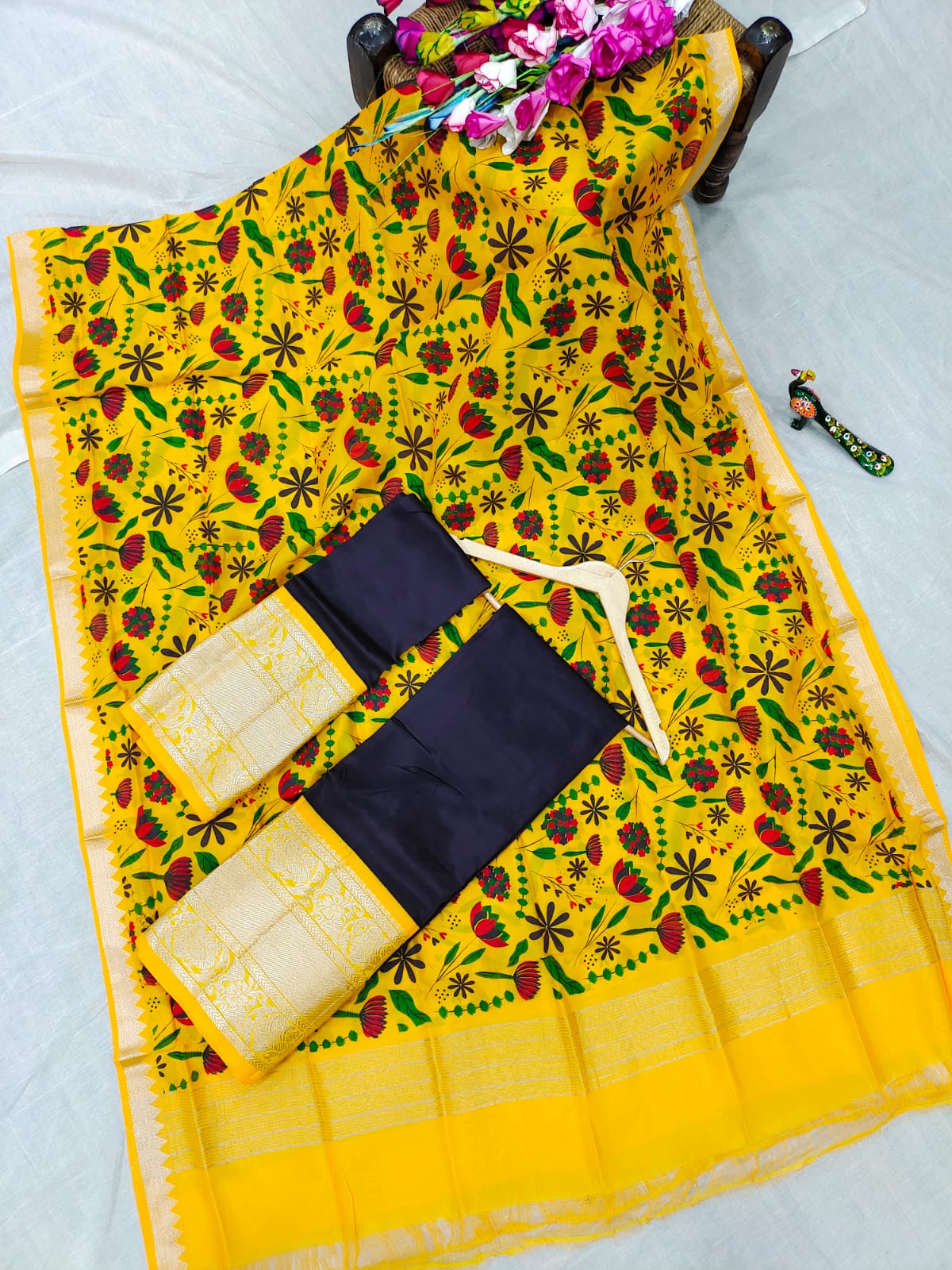 Mangalgiri pattu kanchi design border half saree material