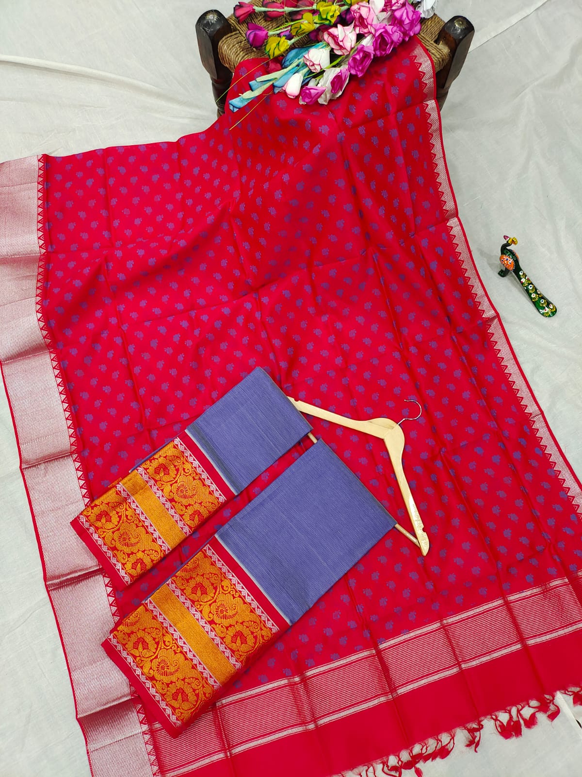 Mangalgiri pattu kanchi design border half saree material