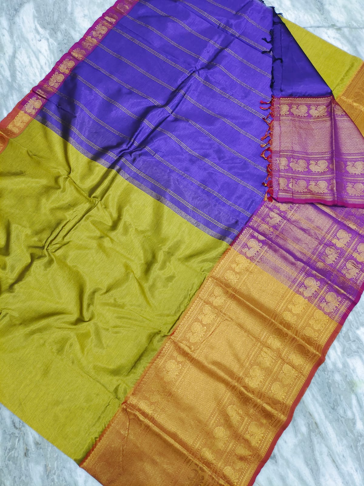 Manglagiri pattu big kanchi border plain saree