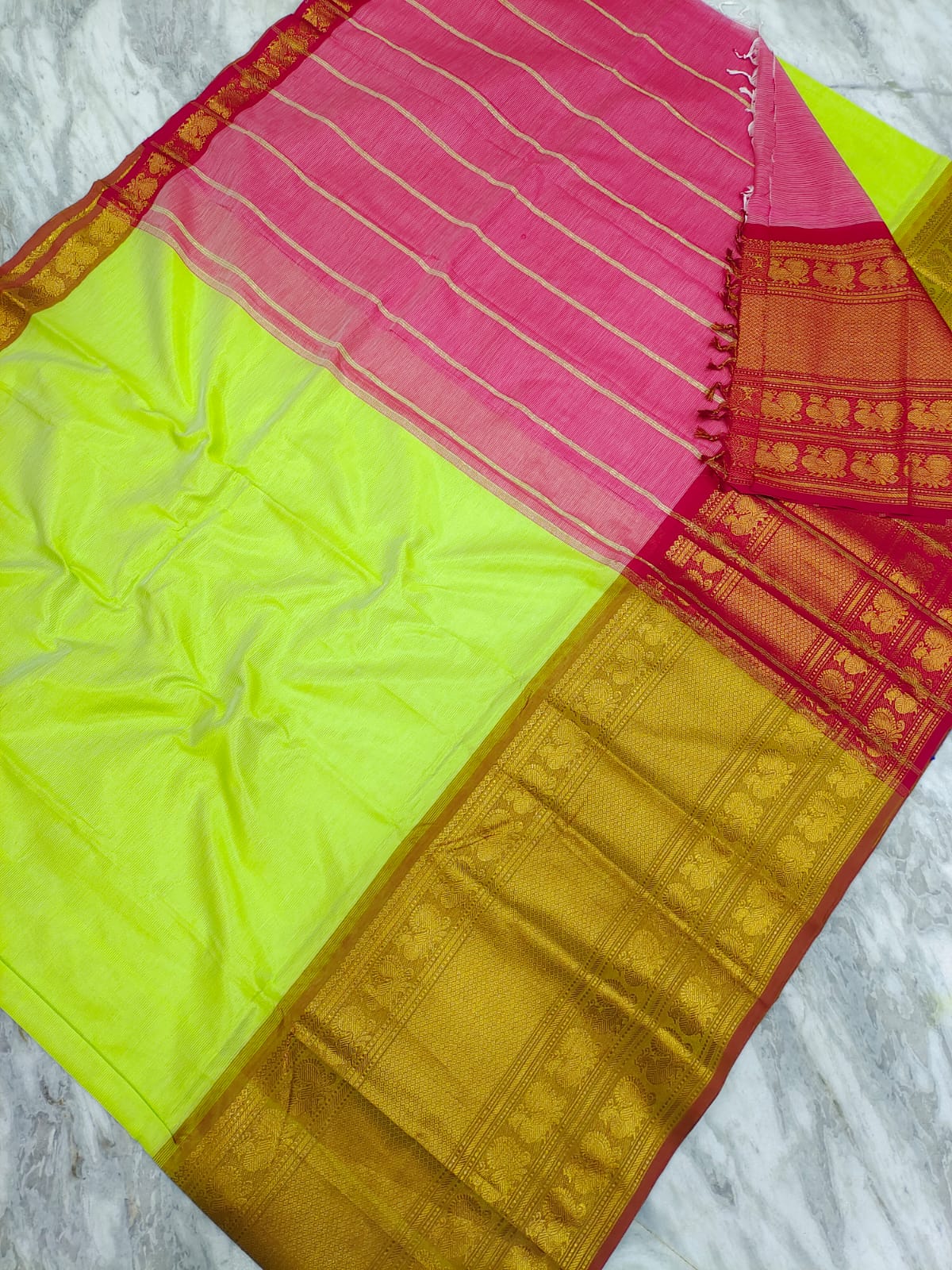 Manglagiri pattu big kanchi border plain saree