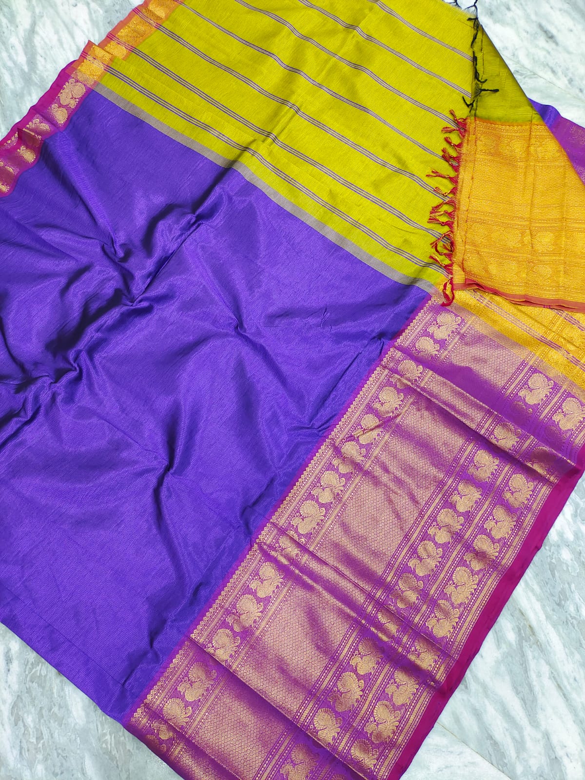 Manglagiri pattu big kanchi border plain saree