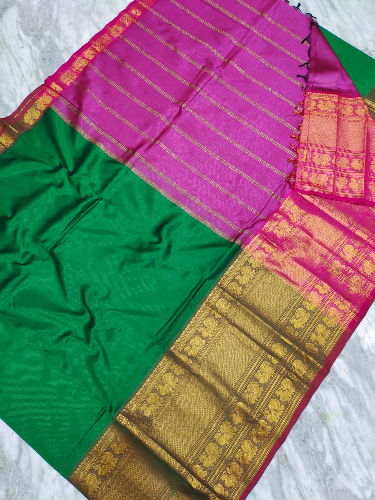 Manglagiri pattu big kanchi border plain saree
