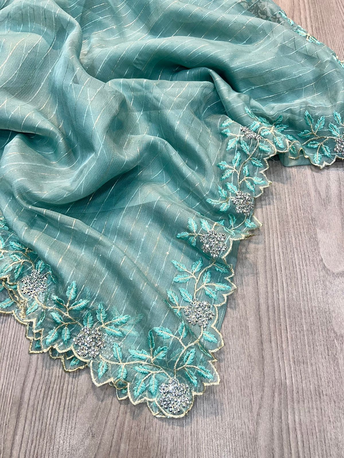 Organza Jute Multi Embroidery Work Saree