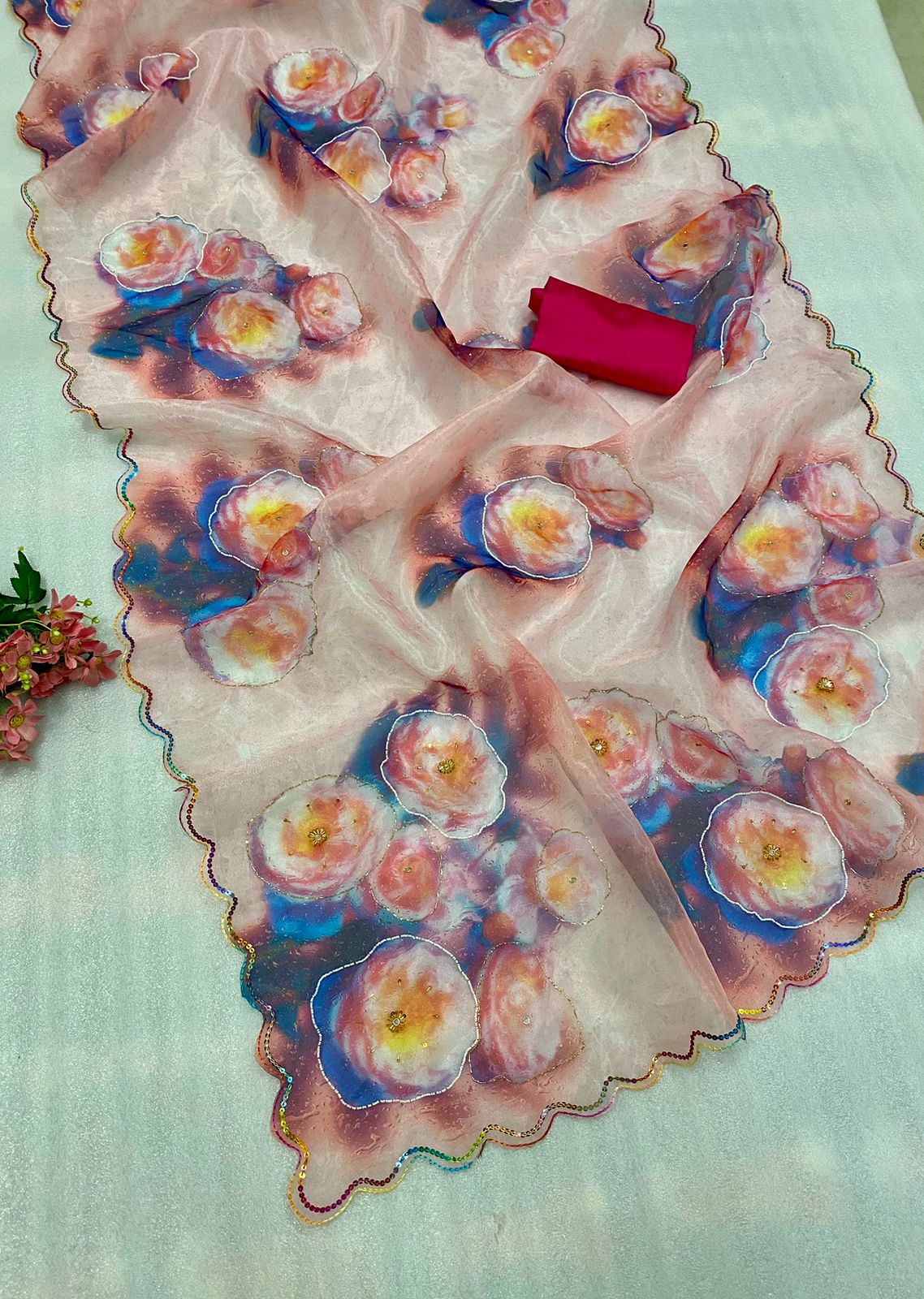 Organza Multicolour Printed Saree