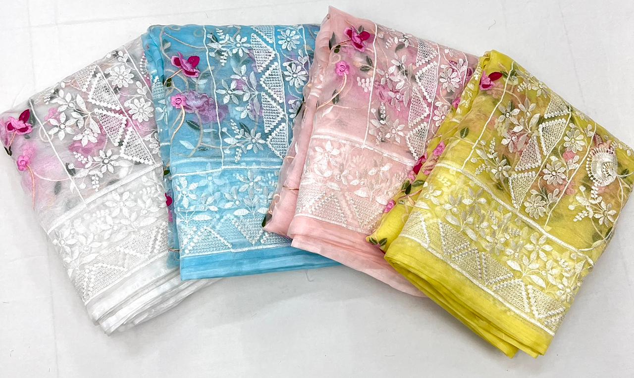 Organza Embroidery Work Saree
