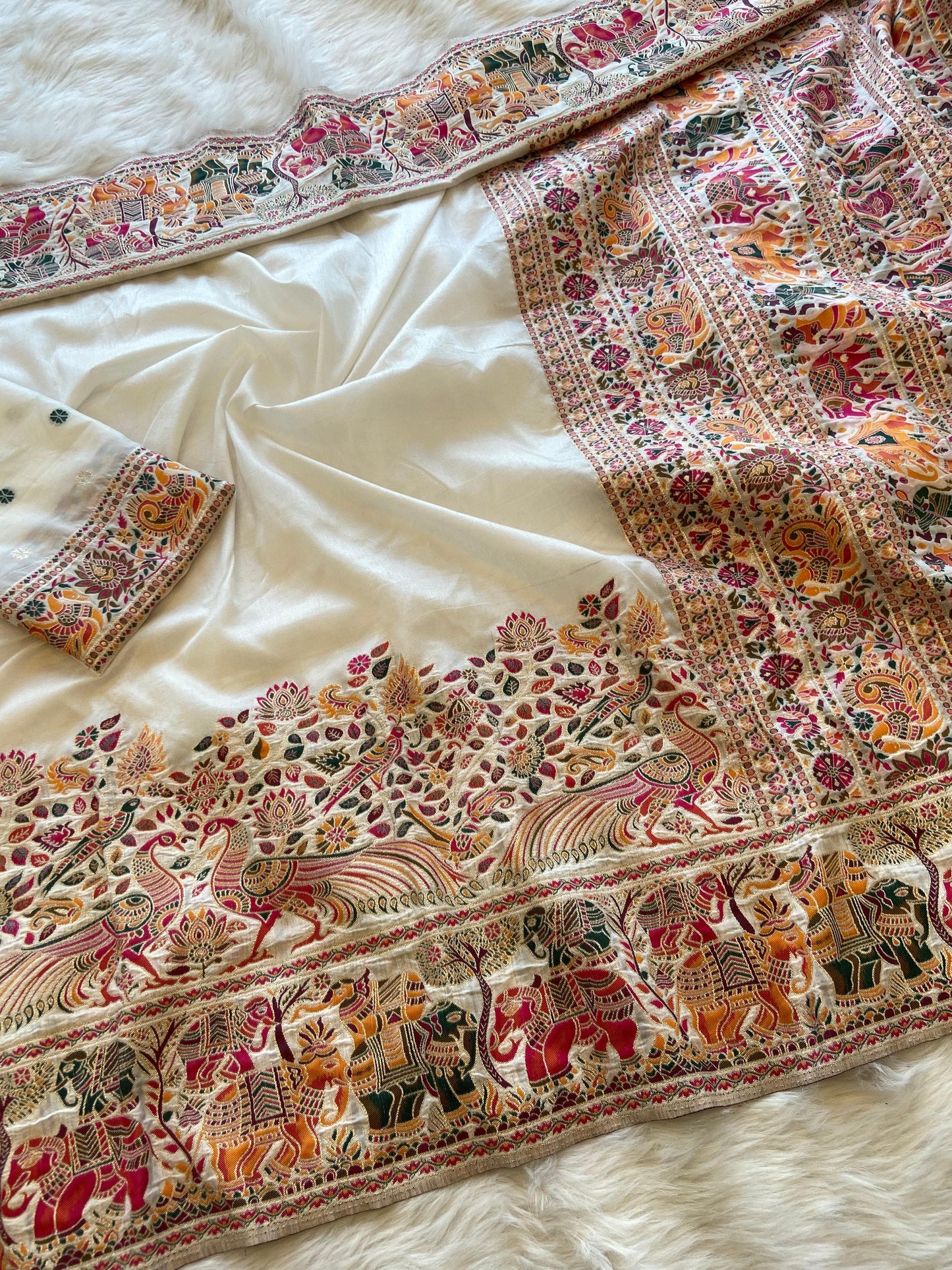 Soft Rajwadi Pashmina Silk Weaving Sare