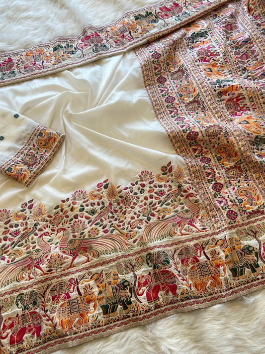 Soft Rajwadi Pashmina Silk Weaving Sare