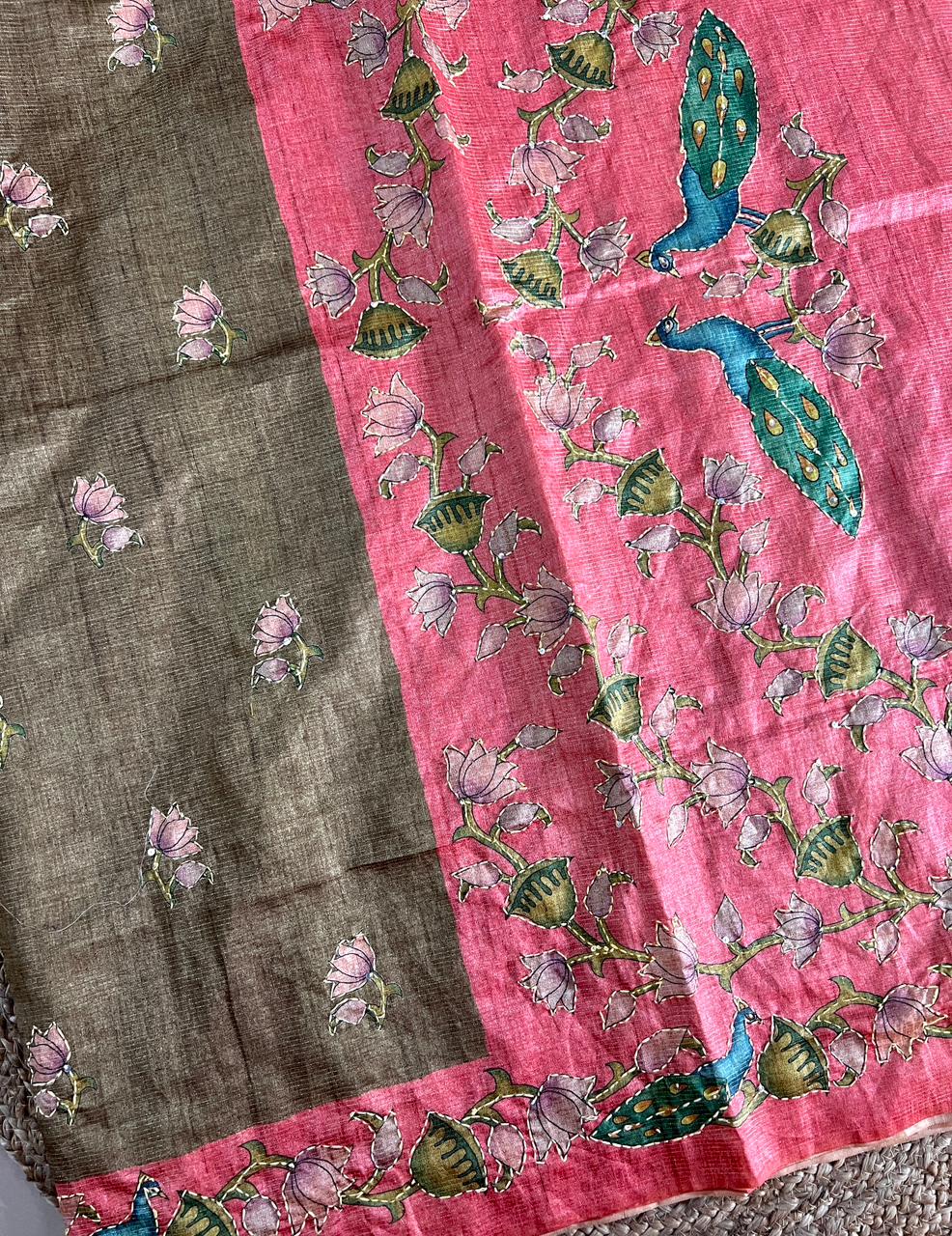 Pitchuwai Printed Tissue Tussar Silk Saree