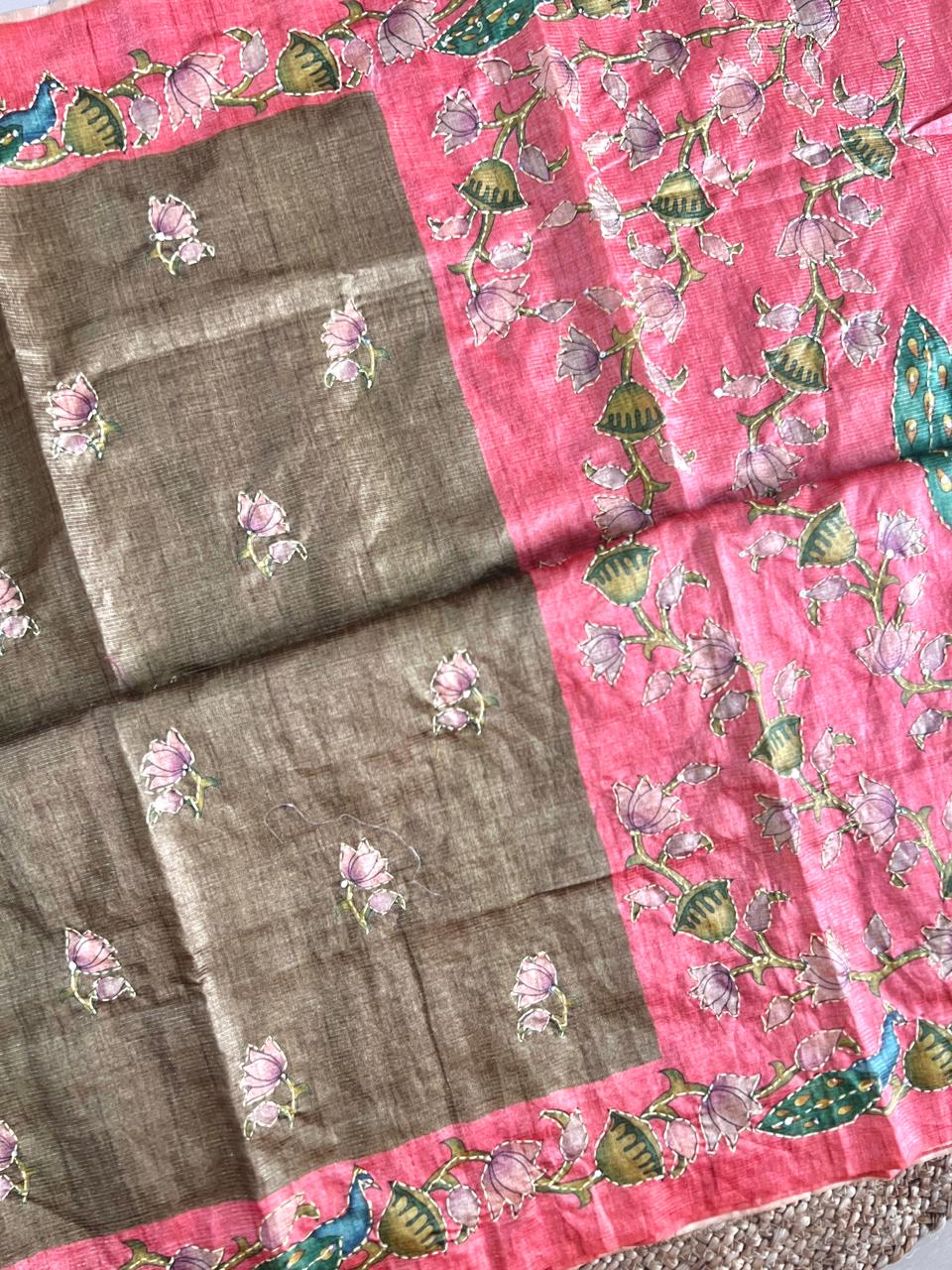 Pitchuwai Printed Tissue Tussar Silk Saree