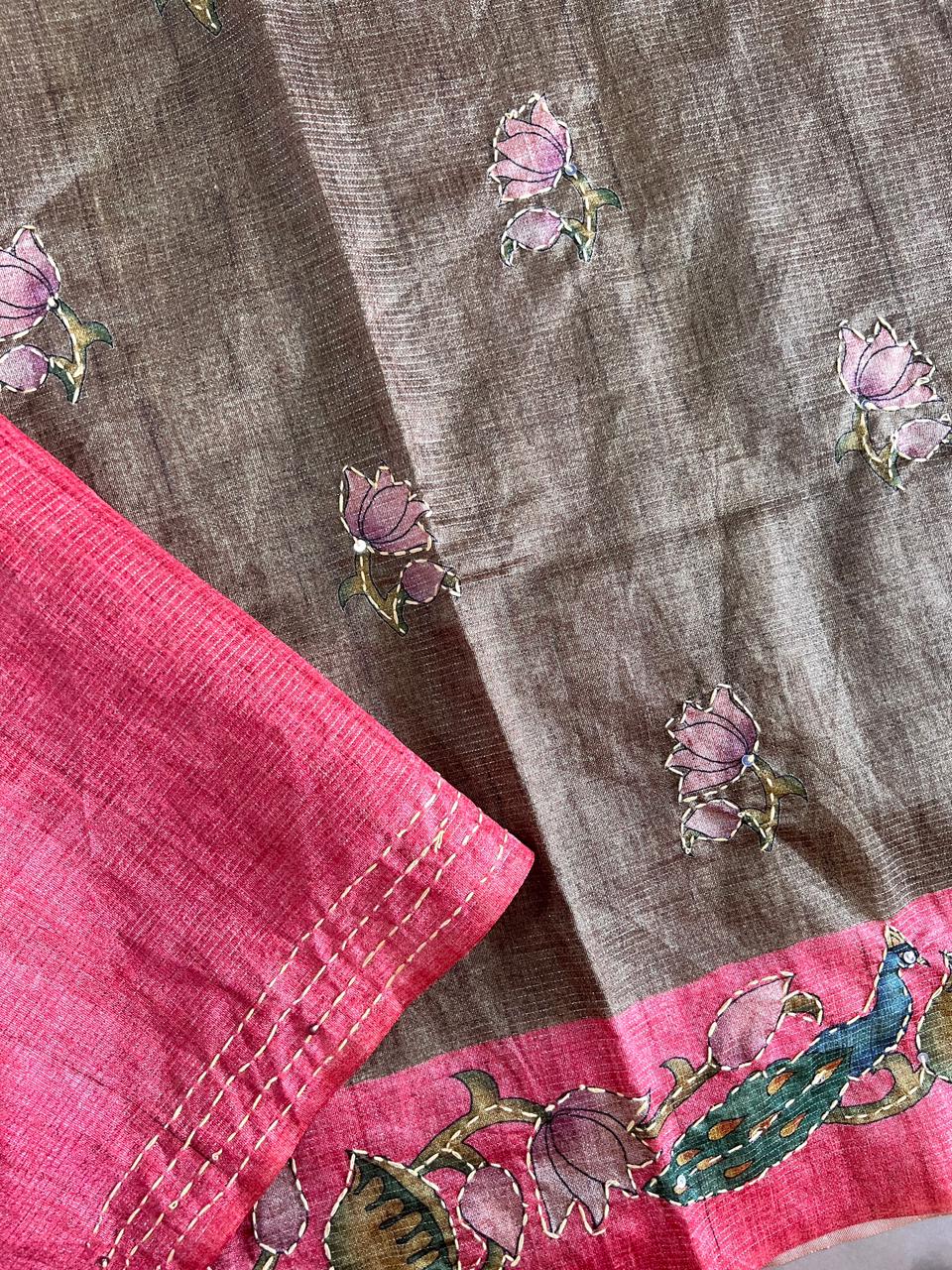 Pitchuwai Printed Tissue Tussar Silk Saree