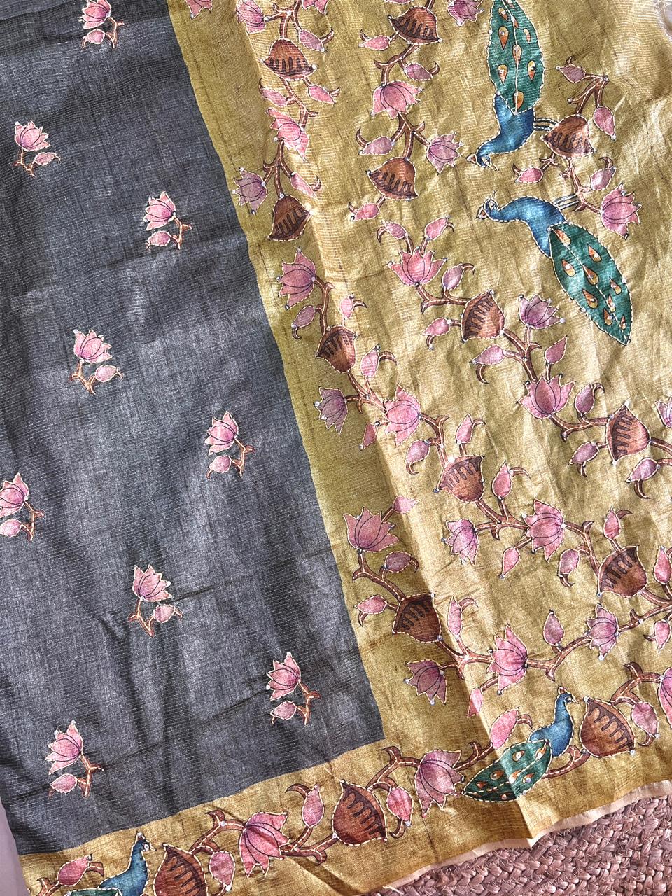 Pitchuwai Printed Tissue Tussar Silk Saree