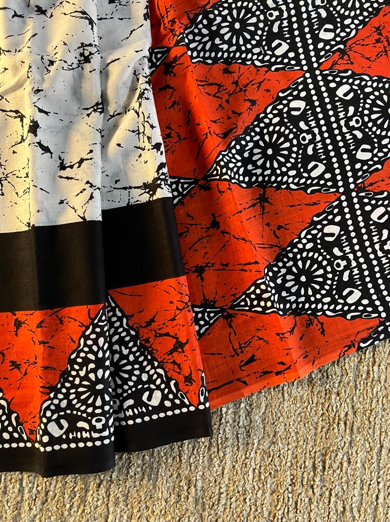 Pure batik printed mul mul cotton saree