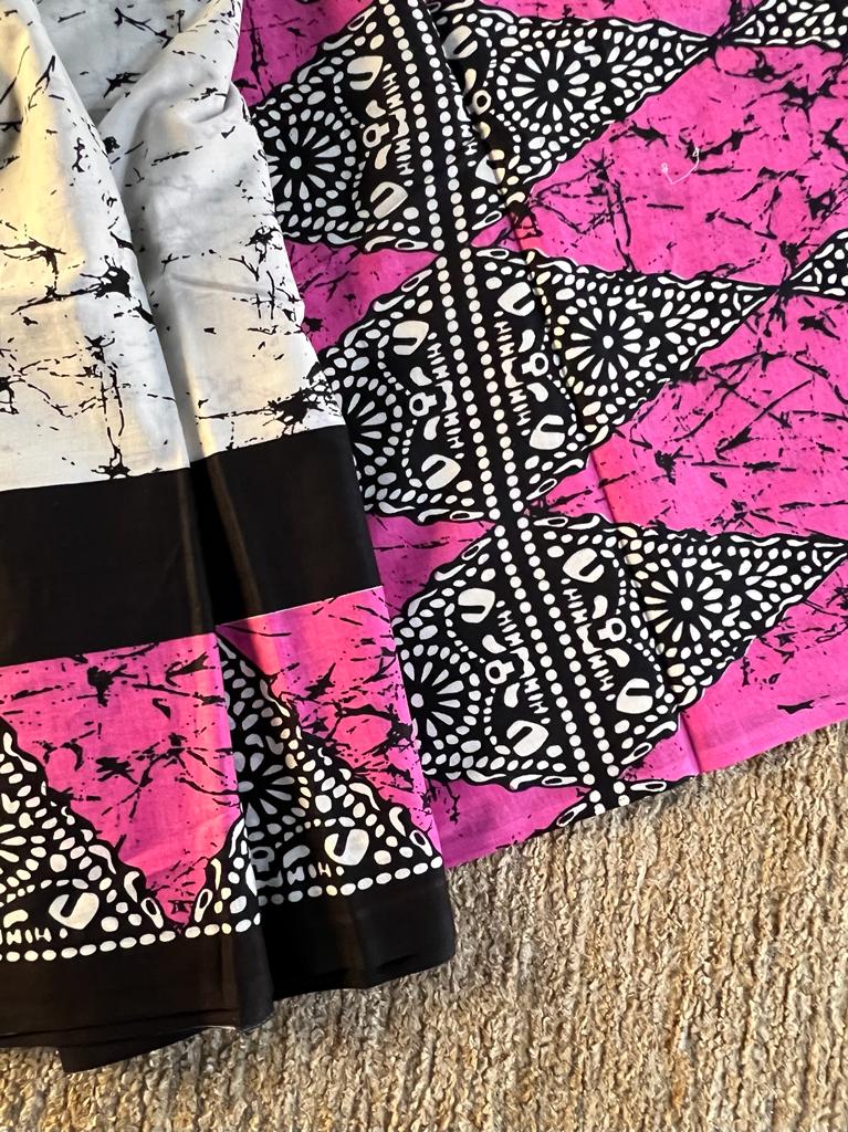 Pure batik printed mul mul cotton saree