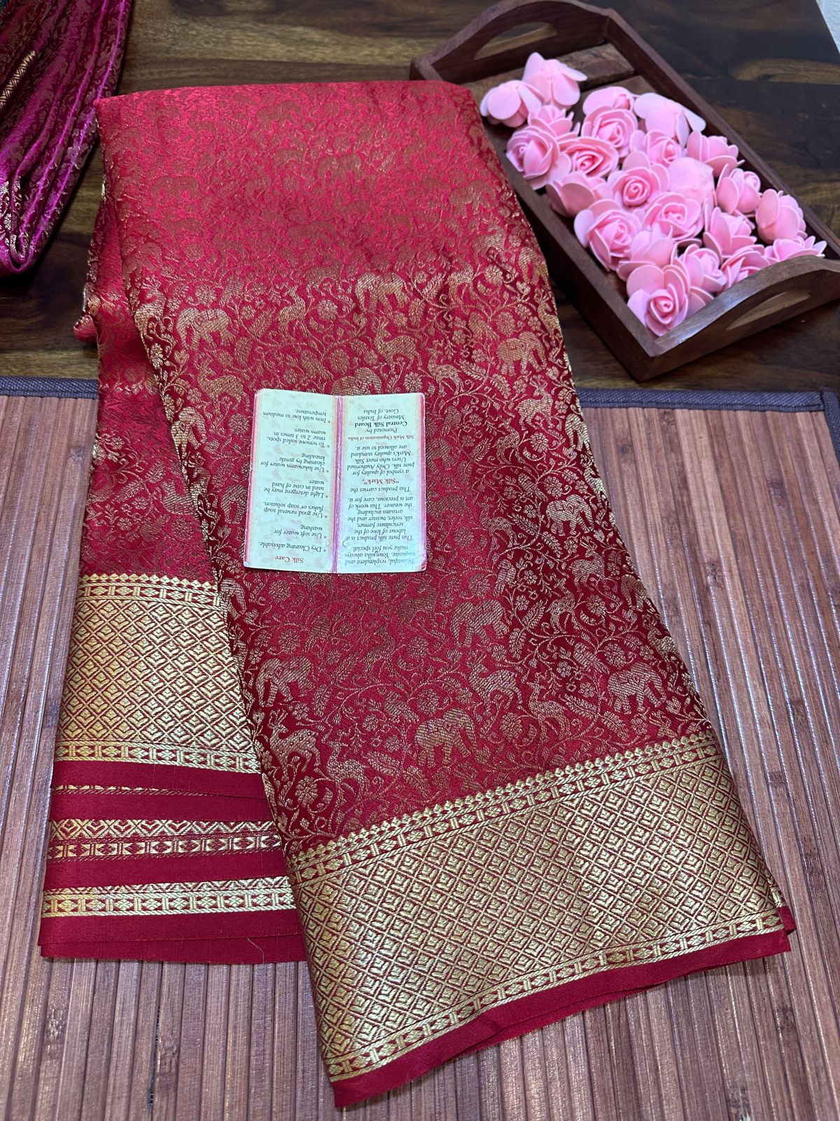Pure brocade mysore silk 120 grm thickness saree