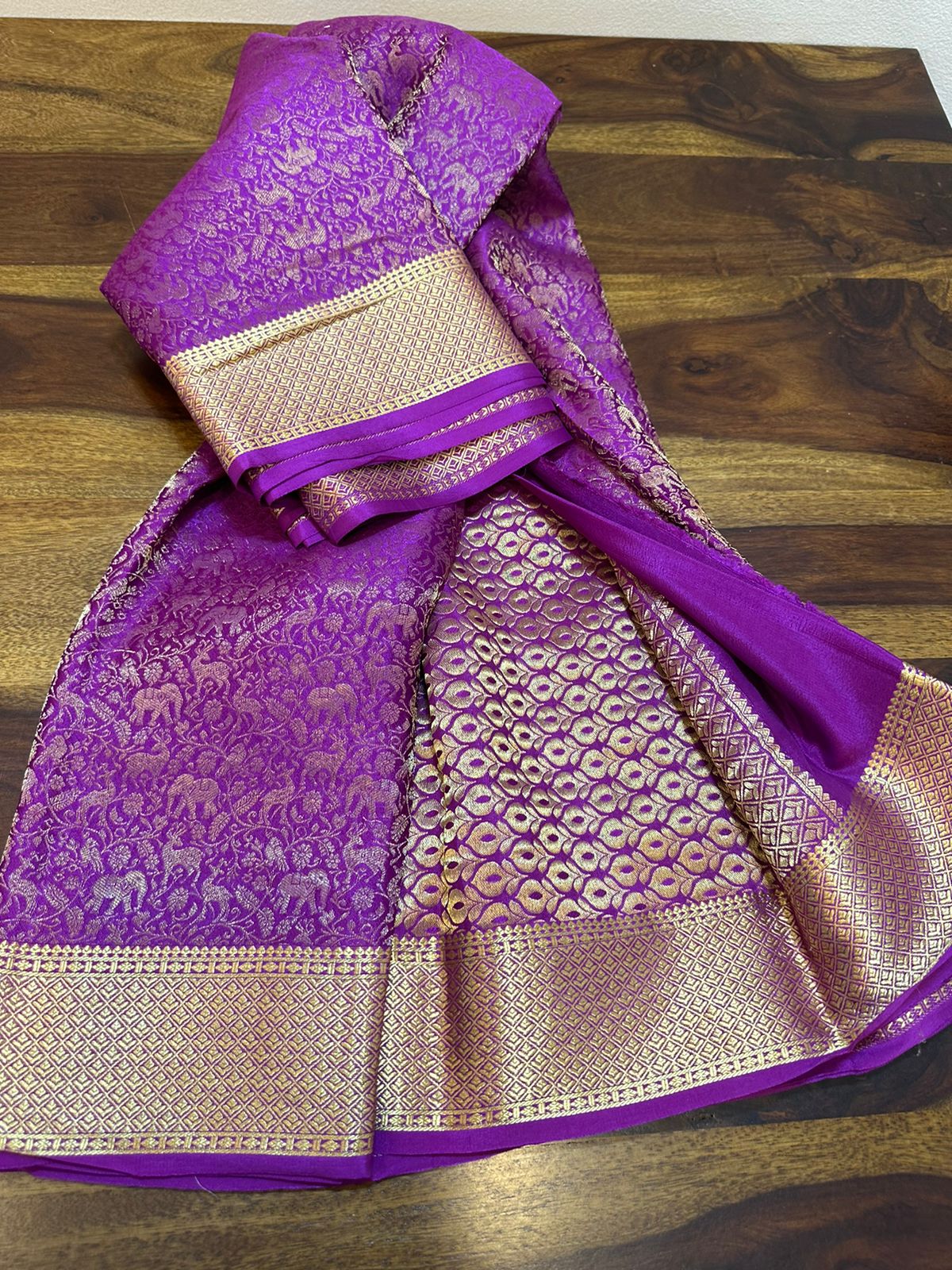 Pure brocade mysore silk 120 grm thickness saree