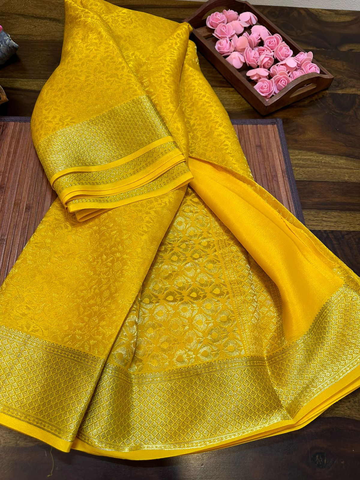 Pure brocade mysore silk 120 grm thickness saree